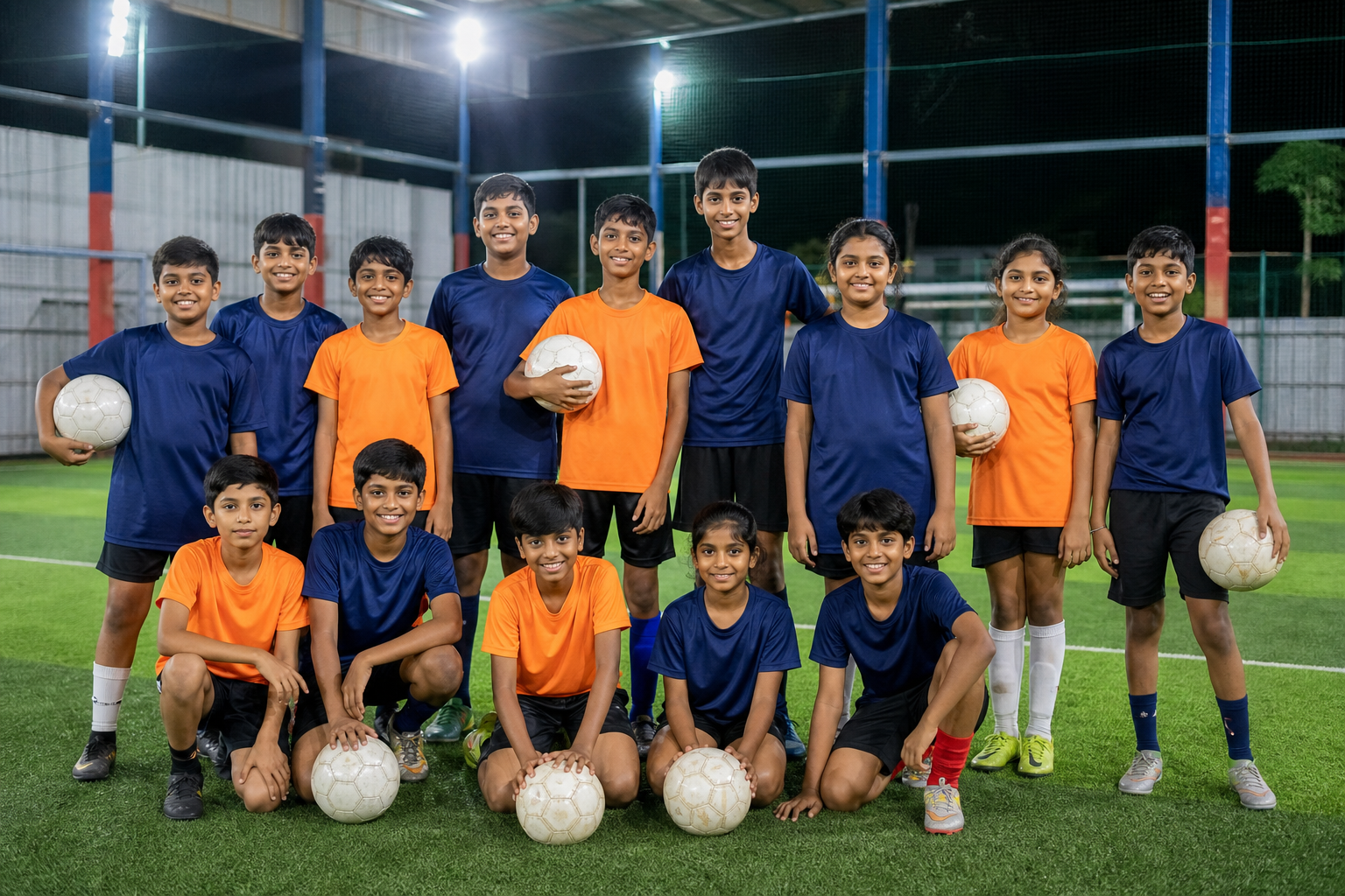 Sports academy students after football coaching in Sulur