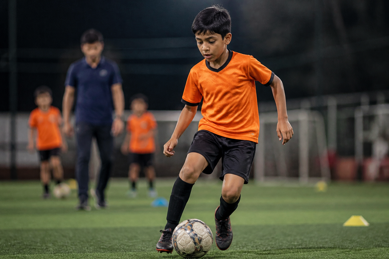 Young player in football coaching class at Hatrick Grounds Academy Sulur